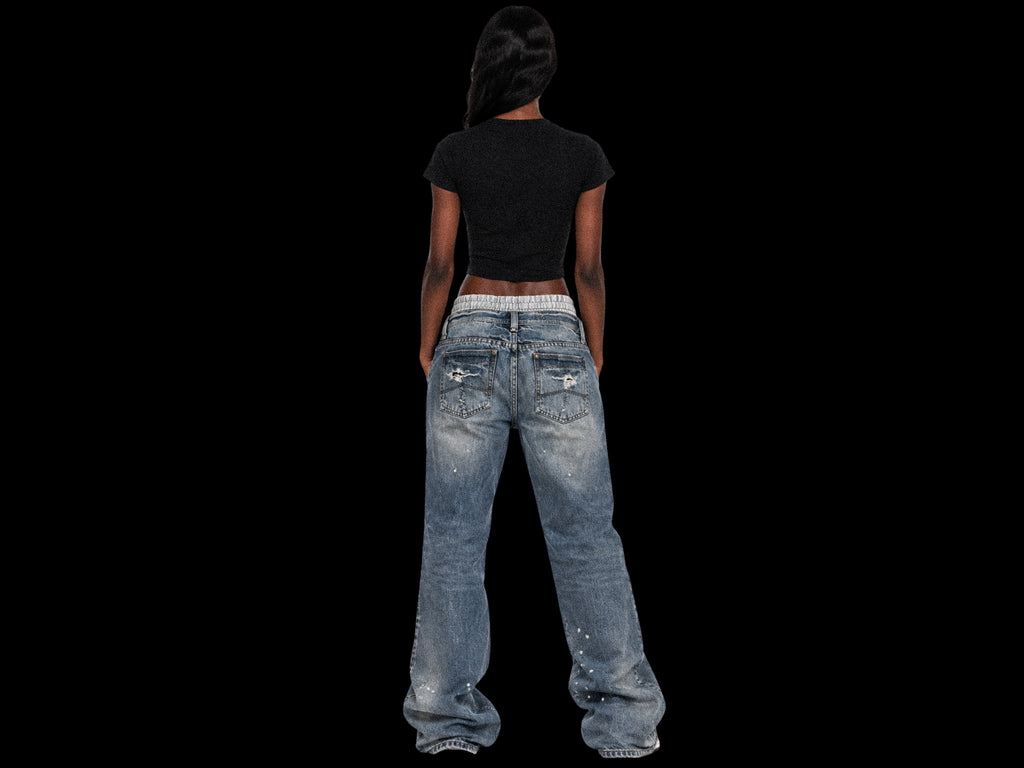 TZUL Double Waist Distressed Denim