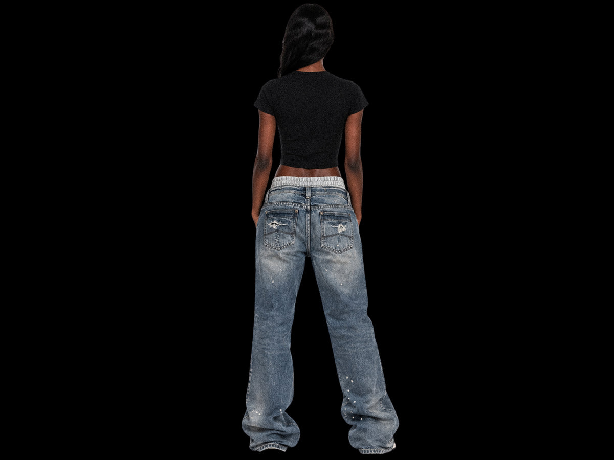 TZUL Double Waist Distressed Denim