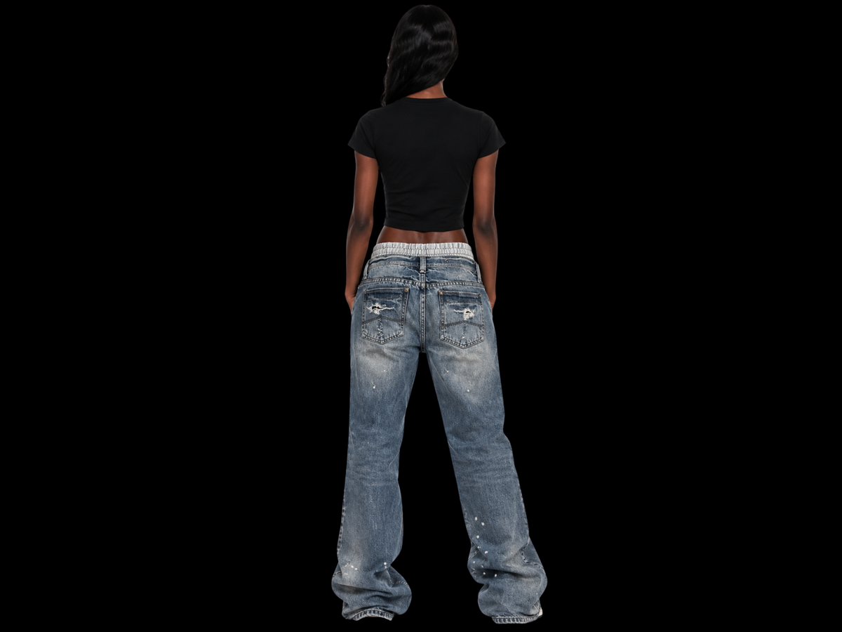 TZUL Double Waist Distressed Denim